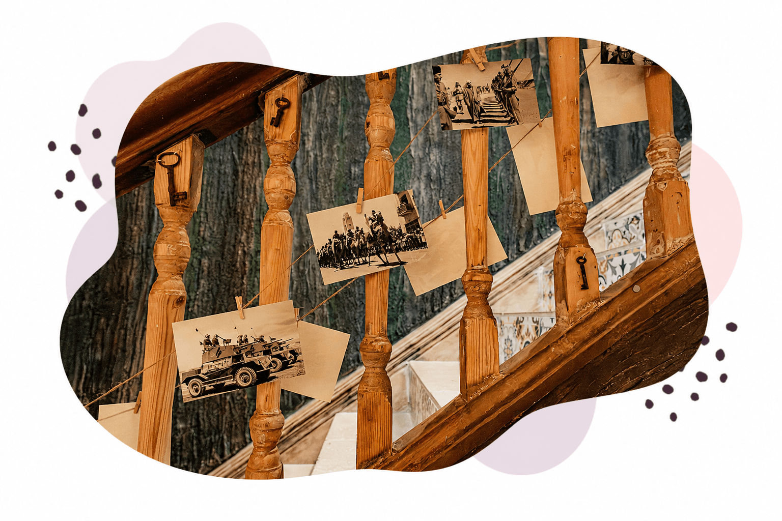 An ink-wash illustration of the toolkit as real artefacts — a printed checklist, a template, and a screen on a House worktable.